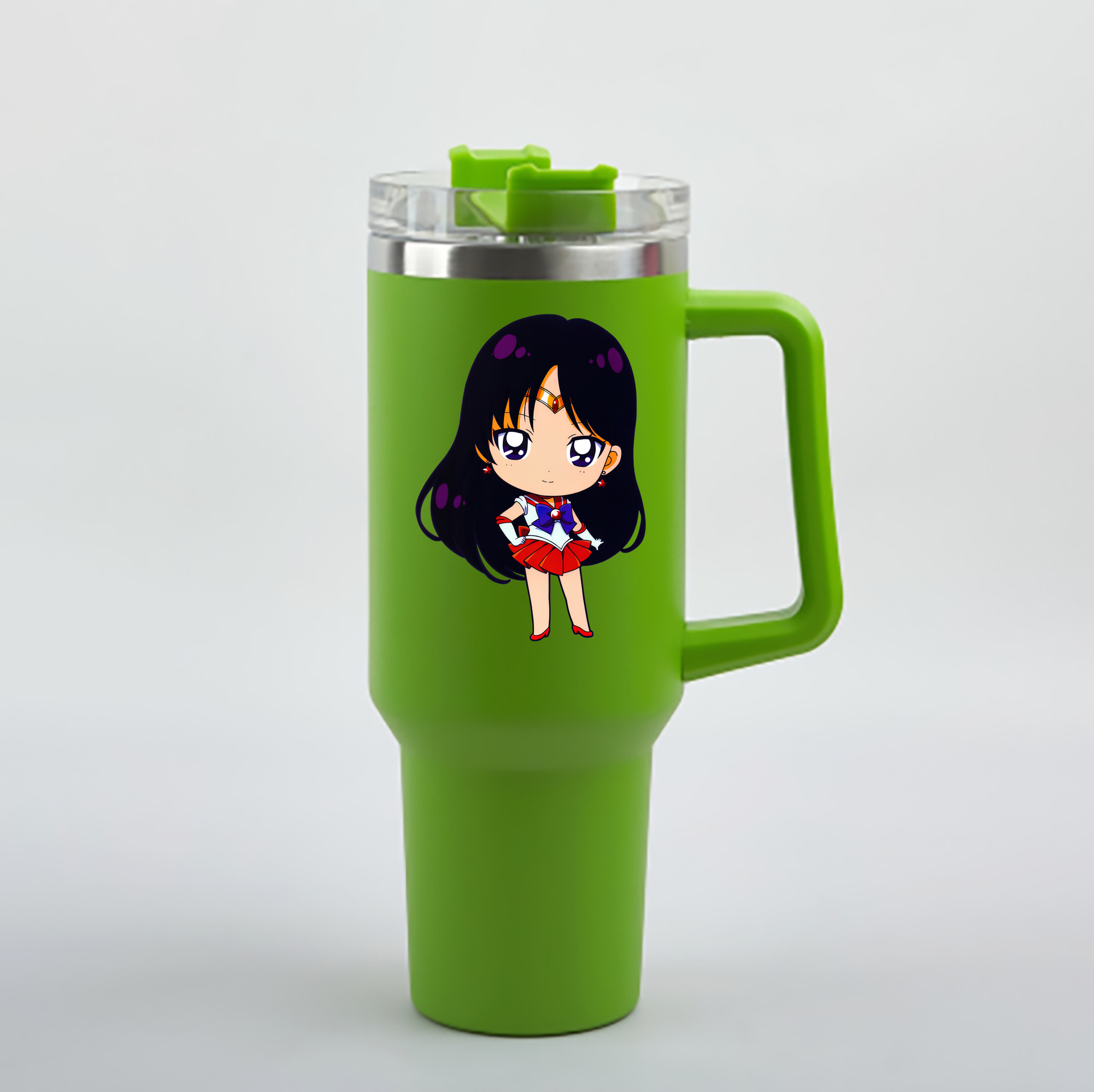（画像用） 美少女戦士セーラームーン 火野レイ ひの レイ Sailor Moon Hino Rei （セーラーマーズ,Sailor Mars） 1200mL車用タンブラー - クリスタルステッカー（プラスチックストロー付き）